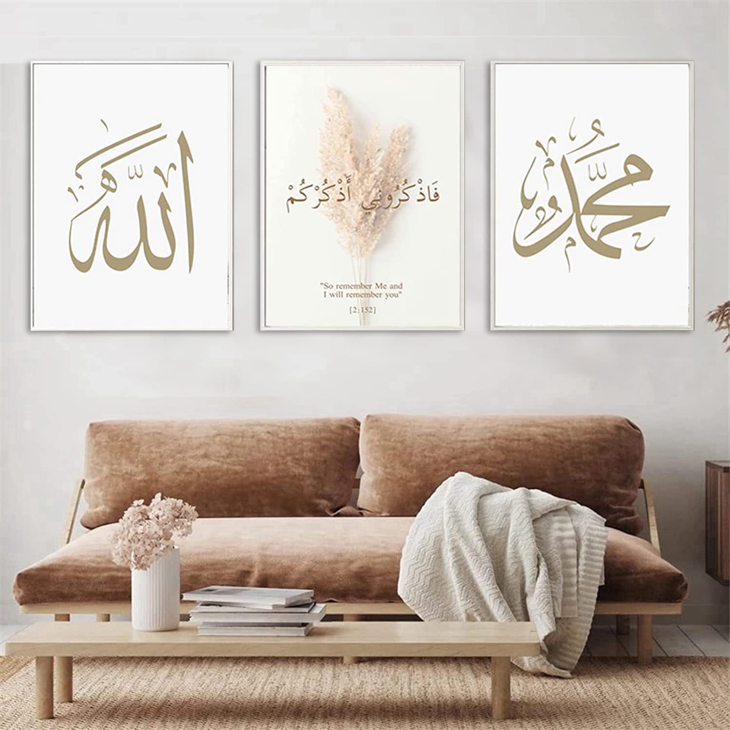 Islamic Wall Pictures Decoration Set, Arabic Calligraphy Canvas Painting Poster, Allah Islamic Quotes Canvas Painting Living Room Pictures Decoration, Set of 3,No Frame (50 x 70 cm) — image 1