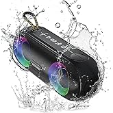 KASOHQEE Portable Bluetooth Speaker with RGB Lights, 20W Loud Sound, IPX6 Waterproof, 20H Playtime, Wireless Speakers for Travel, Sport, Party, Outdoor, Shower