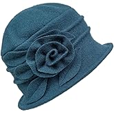 Wool Cloche Hat for Women Winter Bucket Hat 1920s Vintage Floral Fedoras Hat