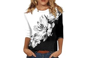 LPIGOH Womens Tops Summer 3/4 Sleeve Causle Floral Print Tops Trendy Crew Neck T-Shirt 2024 Chic Light-Colored Blouse for Women