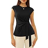 GRACE KARIN Womens Cap Sleeve Tops 2025 Summer Tie Waist Crew Neck Elegant Blouse Dressy Casual Work Business Shirts