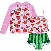 Funnycokid Girls Swimsuit Kids Bathing Suit 3-7 Years Rashguard Swimwear Long Sleeve 3 Piece Toddler