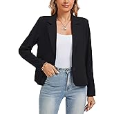 LADI TREND Women's Long Sleeve Blazers Padded Shoulder Buttons Front Blazer Casual Notch Lapel Jacket with Pockets for Office & Work *Black,Size L*