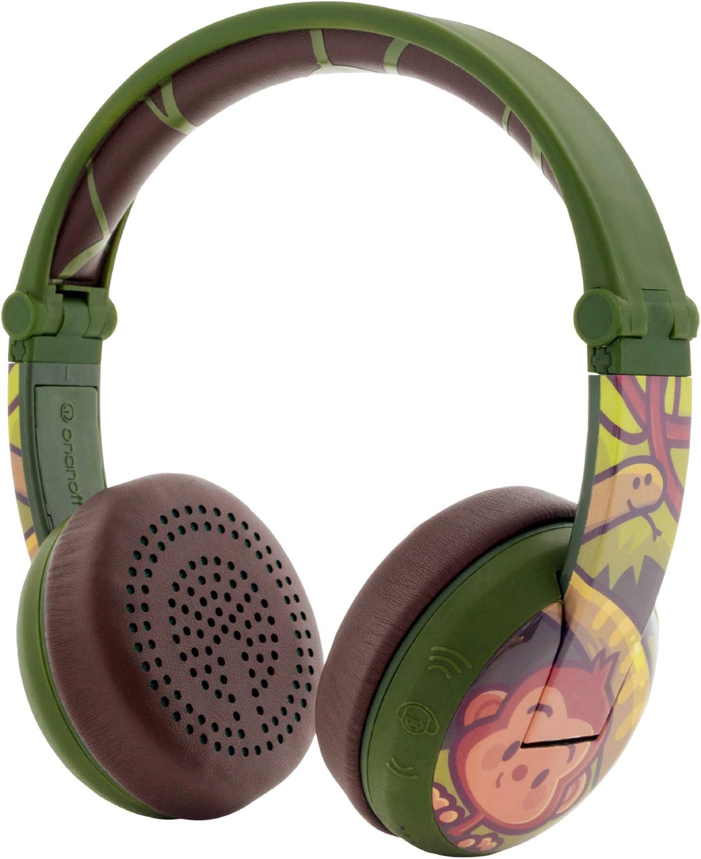 BuddyPhones Wave, Waterproof Wireless Bluetooth Volume-Limiting Kids Headphones, 18-Hour Battery Life, 4 Volume Settings, Built-in Microphone, Includes Backup Cable for Sharing, Monkey Green