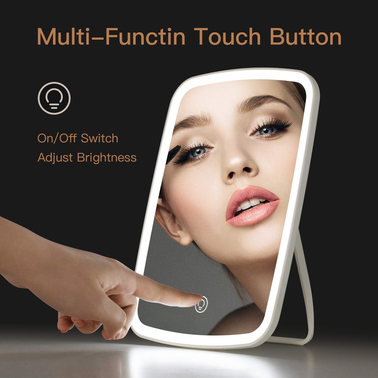 Jordan & Judy Makeup Mirror Touch Screen Vanity Mirror with LED Brightness Adjustable Portable USB Rechargeable: Furniture & Decor