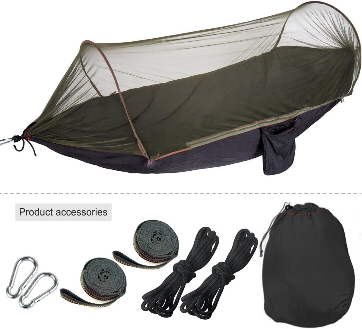 Hammock with Mosquito Net Tent 8.2-6.6 Feet for 4 Season Outdoor Camping That can be used as a Travel Bed and Comes with 2 Extra Sturdy Tree Straps(black)