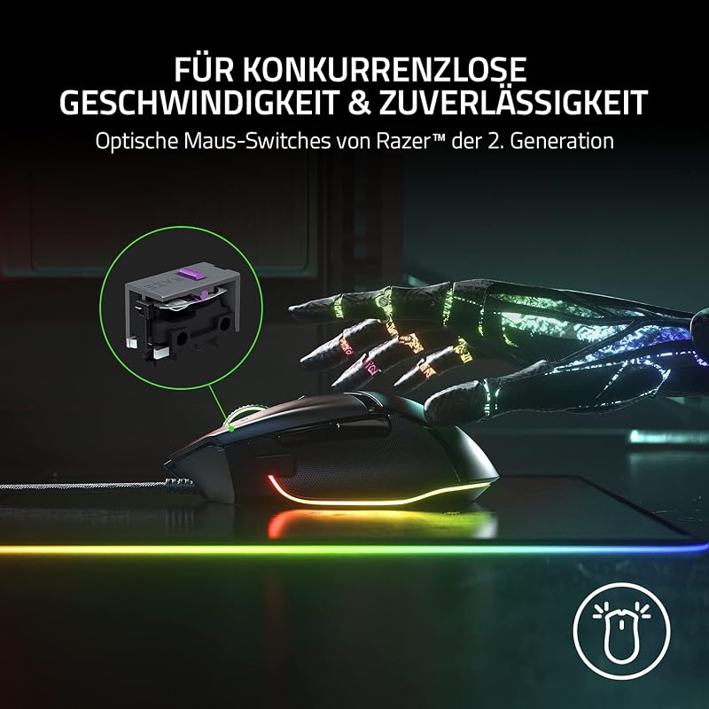 Basilisk V3 - Kabelgebundene, anpassbare Gaming Maus mit Chroma RGB für PC / Mac (10+1 programmierbare Tasten, neigbares HyperScroll Mausrad, ergonomisches Design) Schwarz