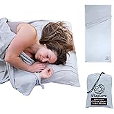 Organic Cotton Sleeping Bag Liner, Soft Travel Sheet with Full Zipper | 3-in-1 design &bull; Single-to-double convertible &bull; Pillow pocket &bull; For adults &amp; kids &bull; Hotels, camping, sleepovers &amp; travel
