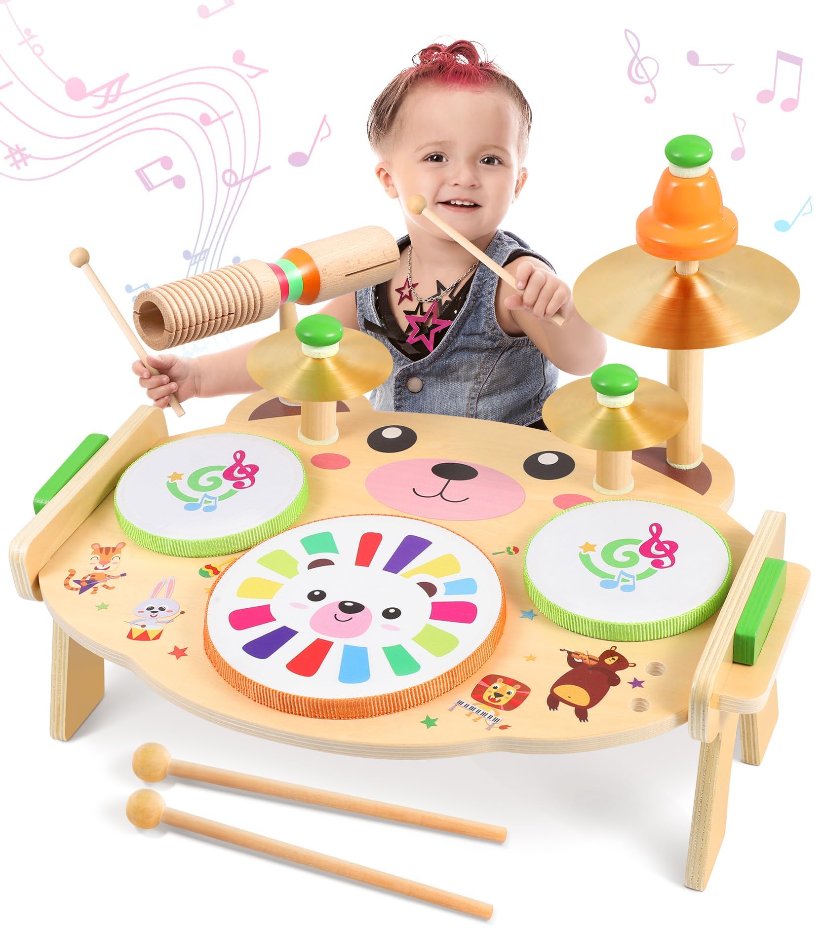 Subtail Kids Drum Kit - Musical Toys for 3 4 Year Old Boys And Girls - Musical Instruments Baby Toys 36+ Months - Wooden Toys Baby Drum Set - Toddler Toys 3St Birthday Gifts for Boys Girls