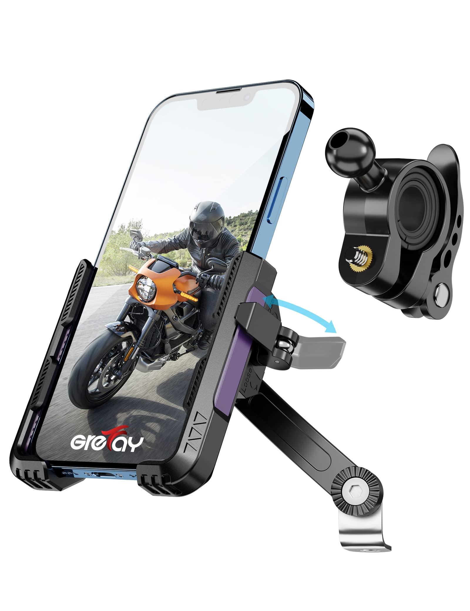 GREFAY Motorcycle Phone Holder Handlebar Mount Motorbike Phone Holder Rearview Mirror【2 Connection Methods+1S Quick Disassembly】 With ​360 Rotate for 4.0-7.0 inch smartphone