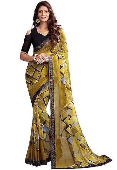 Women's Georgette Saree with Blouse Piece (NEW,A20 MAHINDI_Green)