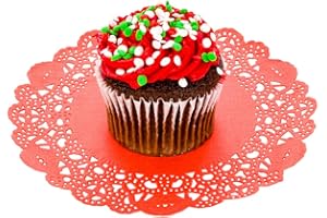 Restaurantware Disposable Paper Lace Doilies - Red - Round - Use with Cakes, Desserts, Baked Goods, Weddings, Decoration - 6" x 6" - 100ct Box - Pastry Tek