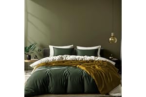 White Classic Dark Green Duvet Cover Queen Size, Microfiber Duvet Cover with Zipper, Duvet Cover Set with 2 Pillow Shams, Luxury Soft Comforter Cover Queen Size, 90 x 90 | Comforter Not Included
