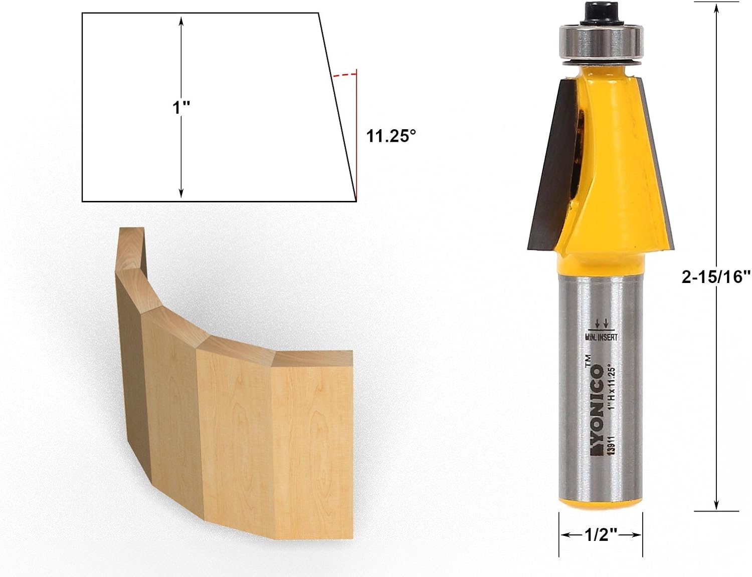 Yonico 13508 5 Bit Chamfer Edge Forming Router Bit Set 1/2-Inch Shank, 1.7 polegadas - Image 3