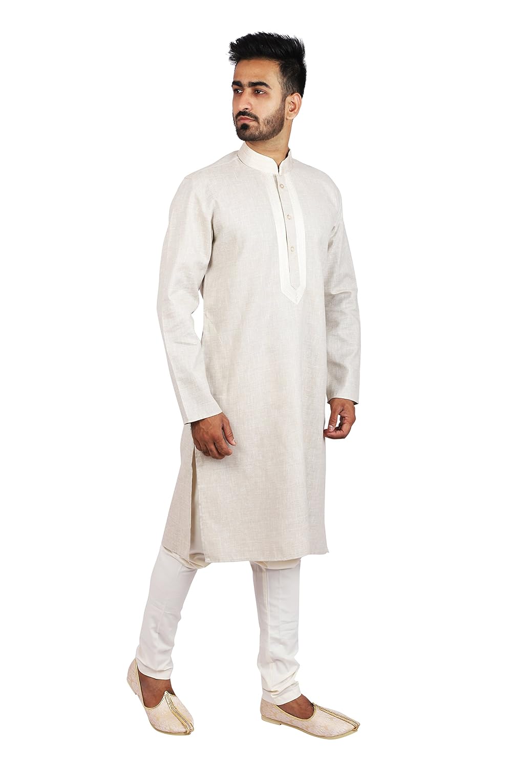 thaath men's ethnic beige kurta pyjama set