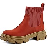 PIZZ ANNU Women's ClEARY Fashion Chelsea Boots Platform Lug Sole Combat Casual Elastic Chunky Heel Ankle Booties Shoes