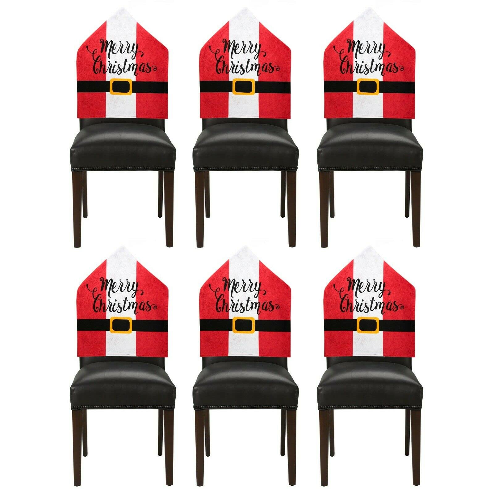 Robelli Pack of 6 Christmas Dinner Felt Chair Covers Red & White Party Decoration - Santa Belt