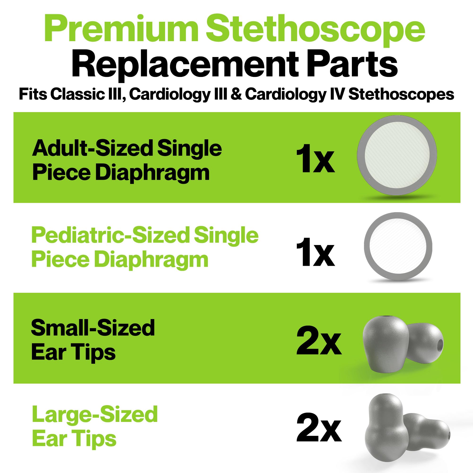 Durabasics Classic 3, Cardiology 3 & Cardiology 4 Accessories Kit for Littmann Stethoscope Replacement Parts & Littmann Stethoscope Parts - Fits Classic III, Cardiology III & IV - Grey