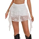 Women Western Layered Mini Skirt - Country Concert Ruffle Cute Y2K Bottoms Coastal Cowgirl White Flowy Skirt (White,XS,1177e)