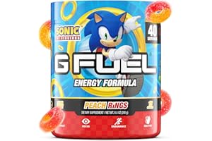 G Fuel Sonic Energy Drink Powder, Pre Workout Caffeine Mix for Gaming, Sugar Free Focus Amino, Vitamin + Antioxidants, 9.8oz (Peach Ring Candy, 40 Servings)