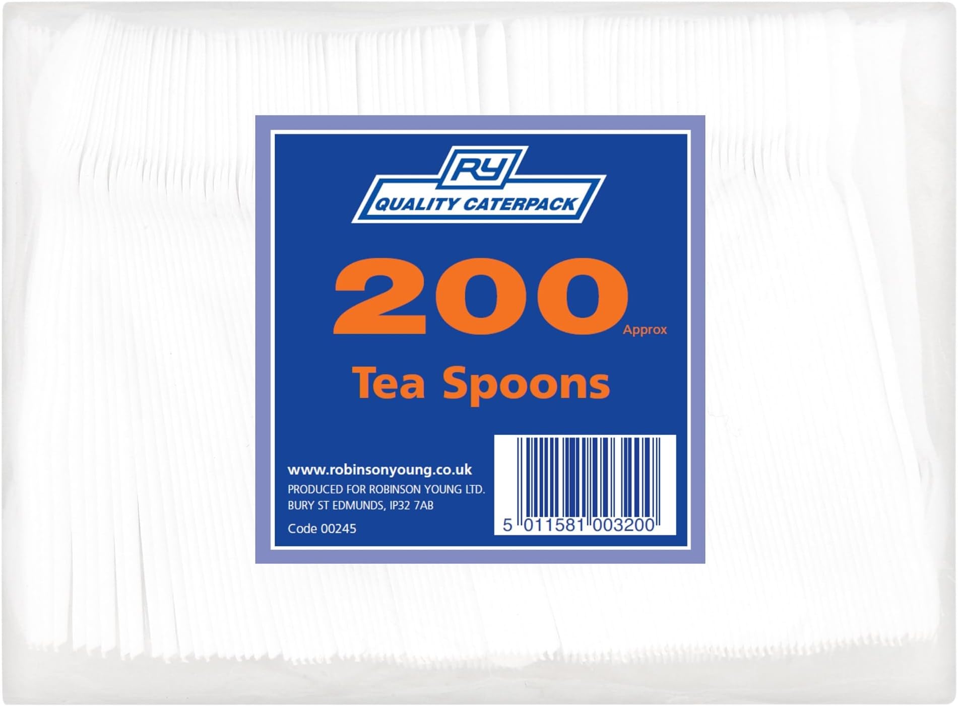 Caterpack 200 Plastic Tea Spoons, White, 3 x 15 x 25 cm
