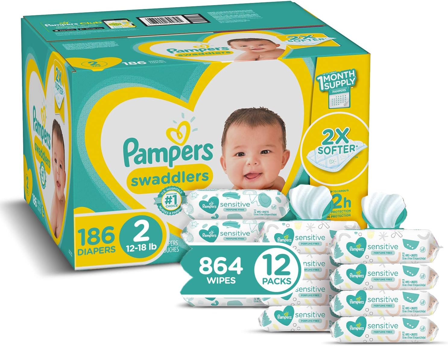 186 pampers swaddlers size 2