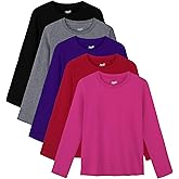 Semois 5 Pack Girls Long Sleeve Shirts Soft Cotton Crewneck Girls' Basic Long-Sleeve T-Shirts Toddlers' Tagless Tees