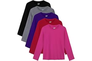 Semois 5 Pack Girls Long Sleeve Shirts Soft Cotton Crewneck Girls' Basic Long-Sleeve T-Shirts Toddlers' Tagless Tees