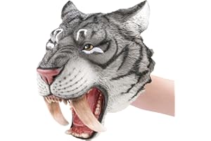 Gemini&Genius Saber-Toothed Tiger Hand Puppet, Saber-Toothed Wild Animal Puppets Toys, Soft Rubber- Realistic Action Figure Toys- Role Play, Storytelling and Play Games for Kids