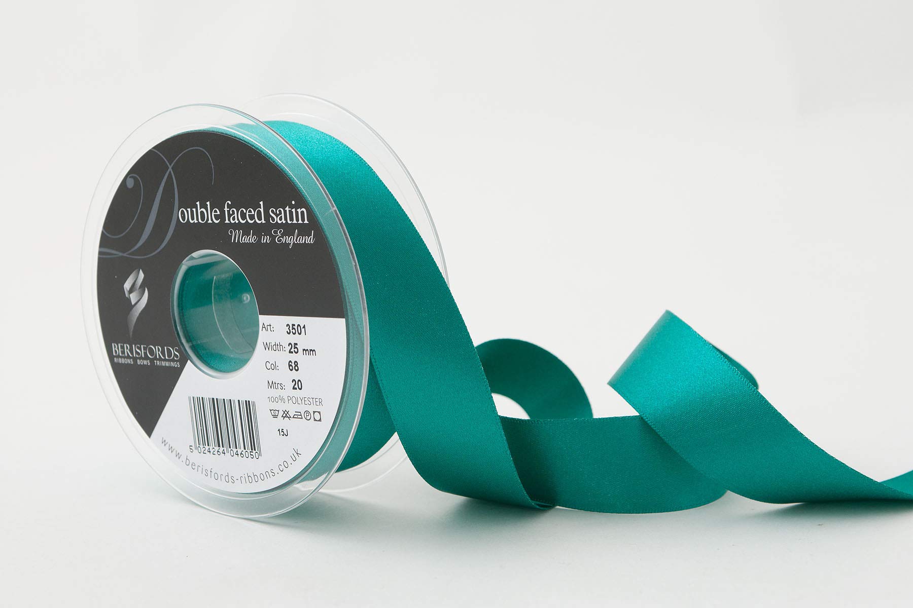 Berisfords Double FACE Poly Satin Ribbon, Jade, 25 mm — image 1