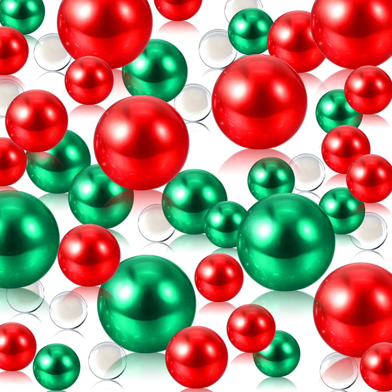 Vase Fillers - 200 PCS Red&Green Pearls Beads, Red&Green Vase Filler Beads with 8000 PCS Transparent Water Gels, Red&Green 10/14/20 MM Floating Beads for Vases, Red&Green Pearls for Vase Filler Christmas Decor