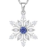 Vesitim Snowflake Necklace 925 Sterling Silver Frozen Snowflake Pendant Birthstone Christmas Jewelry Gift for Women