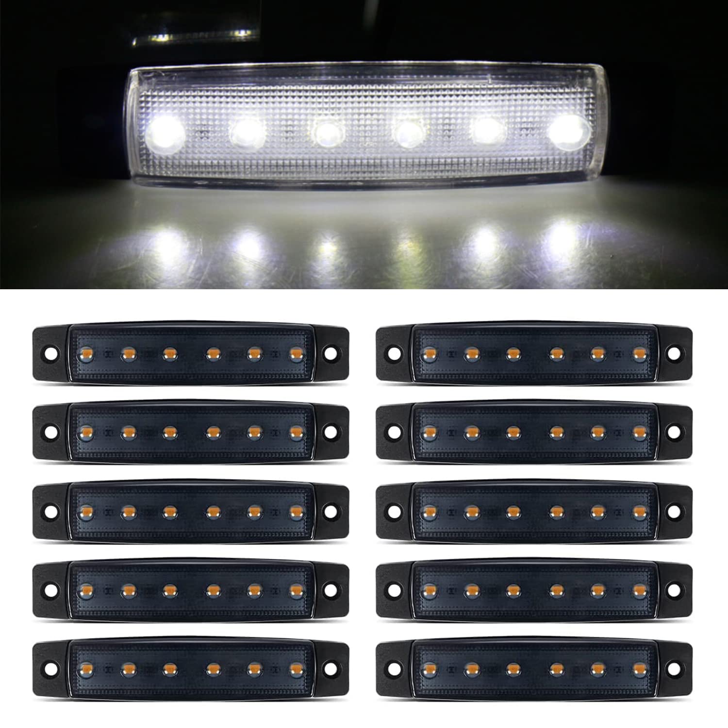 Photo 1 of 10pack 12V Smoked White LED Trailer Marker Lights 3.8" Side Marker Clearance Light Bar Front Rear Signal Indicator Light Strip Waterproof for Trailer Truck Van Pickup ATV UTV RV