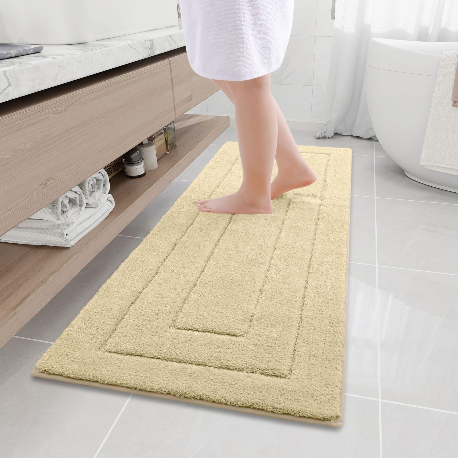 Photo 1 of Buganda Bathroom Rugs, 59" x 20", Soft and Absorbent Microfiber Bath Rugs, Non-Slip Shaggy Shower Carpet, Machine Wash Dry Bath Mats for Bathroom Floor, Tub and Shower, Beige