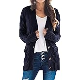 PRETTYGARDEN Women's Open Front Cardigan Sweaters Fall Fashion Button Down Cable Knit Chunky Winter Clothing Outerwear Coats
