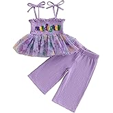 Kayotuas Toddler Girl Carnival Smocked Outfit Strap Tank Top Dress Pants Kid Girls Festival Party Clothes Fat Tuesday Outfits