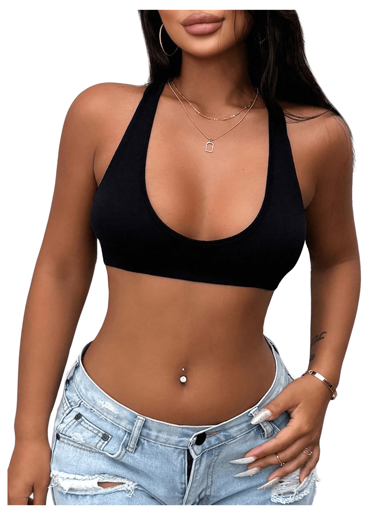 Photo 1 of MakeMeChic Women's Open Back Crop Tank Top Low Cut Sexy Cute Summer Tops Black Mediumlpnpmeq2911362
