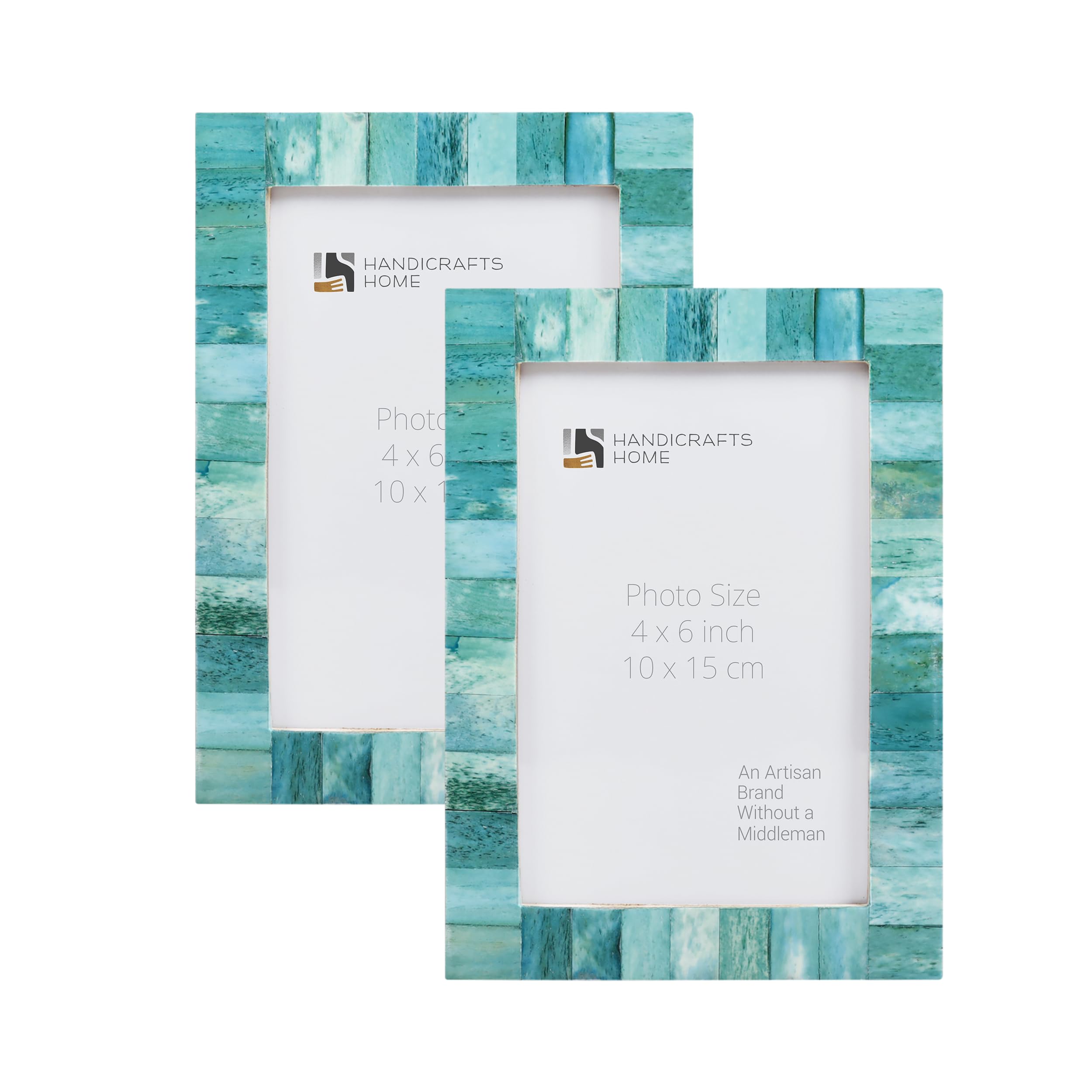 Handicrafts Home 4x6 Green Picture Frame, Handmade Bone Inlay Photo Frame for Valentine’s Day Gift, Colorful Farmhouse Wall Decor, Boho Shelf Decor, Vintage Home Decor