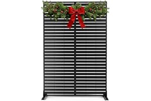 FENCY Metal Privacy Screen with Stand 72" H×44" W Outdoor Freestanding Privacy Panels, Outdoor Privacy Screen for Deck Patio Balcony(Black-Louvered)