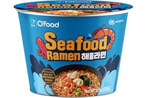 C O'FOOD O'Food Seafood Ramen Made With Real Shrimp & Squid, Korean Instant Cup Noodle, Best Tasting Mild Bowl Soup, Savory and Delicious Broth Perfect for Hangover, Ready to Eat, 0 Trans-Fat, 3.7 oz (Pack of 6)