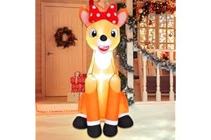 MAOYUE Christmas Inflatables Outdoor Christmas Inflatables Reindeer Cute Christmas Inflatables Deer Yard Decorations Built-in LED Lights with Tethers, Stakes for Outdoor, Yard