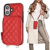Bocasal Crossbody Wallet Case for iPhone 16, RFID Blocking PU Leather Zipper Handbag Purse Flip Cover, Kickstand Folio Case with Card Slots Holder Wrist Strap Lanyard 5G 6.1 Inch (Red)