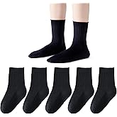 EPEIUS Unisex Kids Crew Socks Boys Dress Socks Soft Cotton Seamless School Uniform Socks for Girls White Navy 5 Pairs