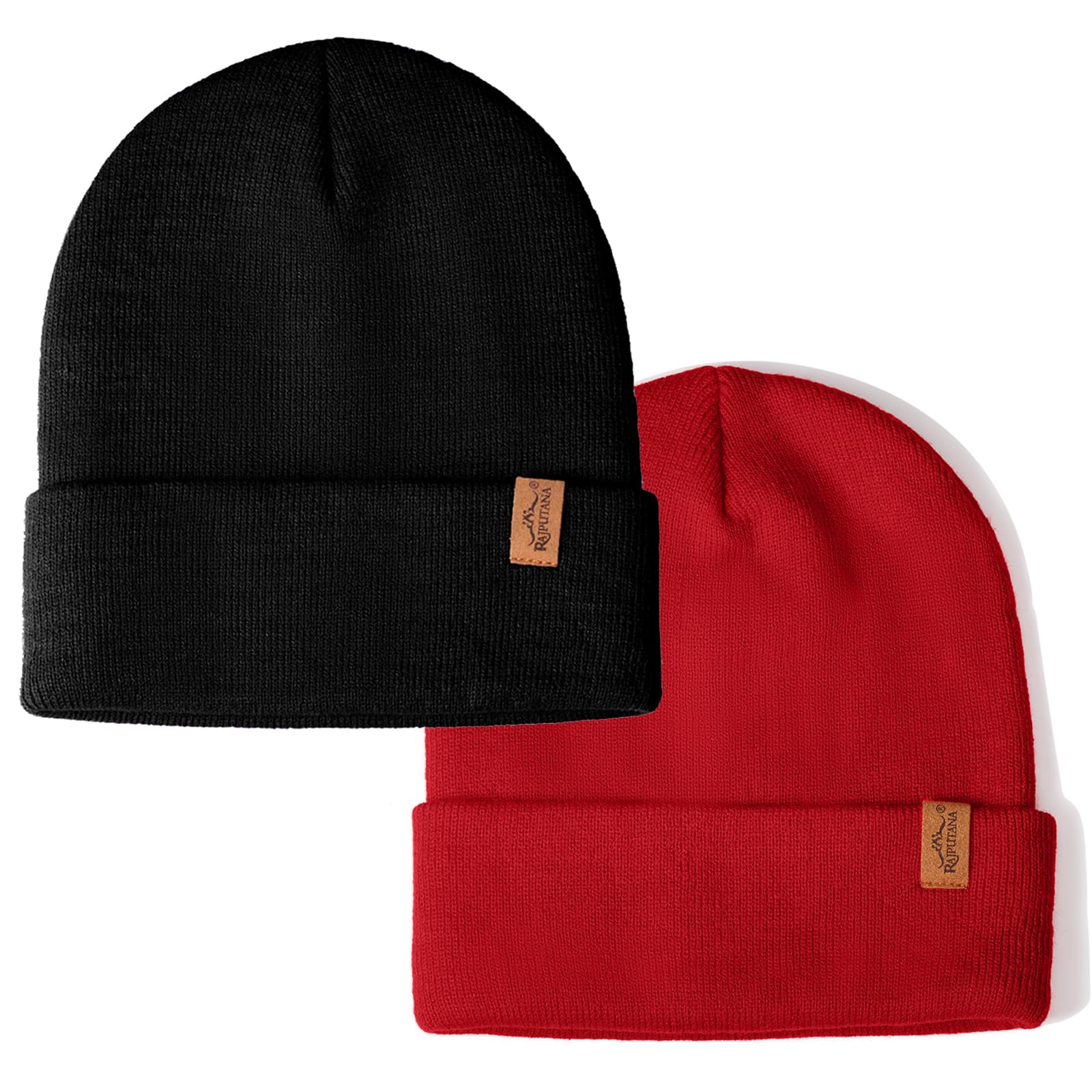 Photo 1 of 1 & 2 Packs Unisex Knit Winter Beanie Hats Cap Set for Men and Women Black Red