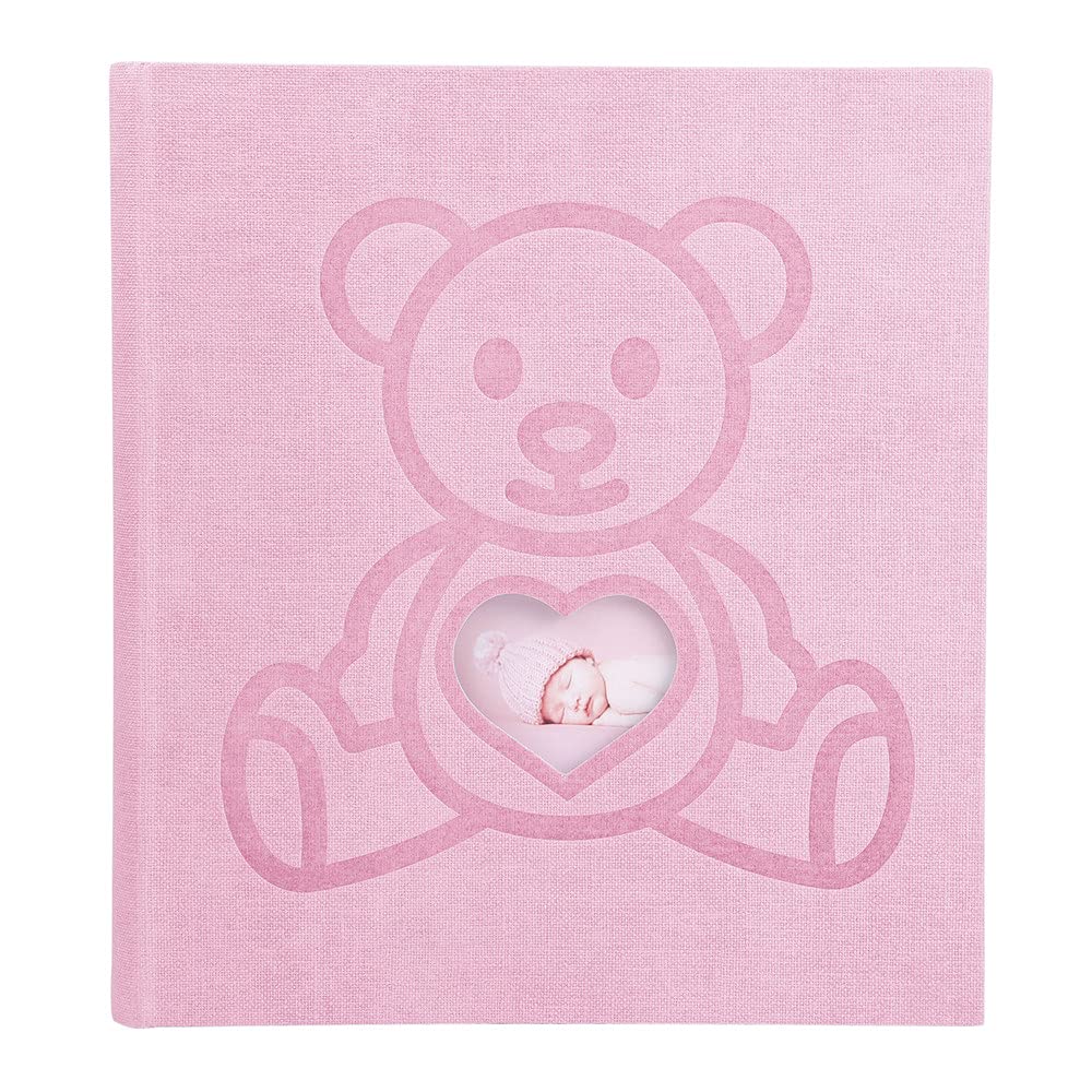 Exacompta - Ref 16566E - Cute Teddy Bear Baby Girl Photo Album - 290 x 320mm in Size, 60 Blank Pages, Holds Up To 300 Photos - Pink Textured Paper Cover