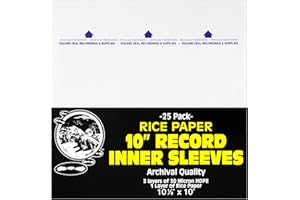 (25) 10" Record Inner Sleeves - 3-Layers of Archival Quality, Anti-Static HDPE with Rice Paper Enclosed Insert for Extra Rigi