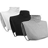 3 Pack Women's Modal Pleated Detachable Collar Fake Turtleneck Dickie Half Top Mock Blouse Collar,Black Grey white