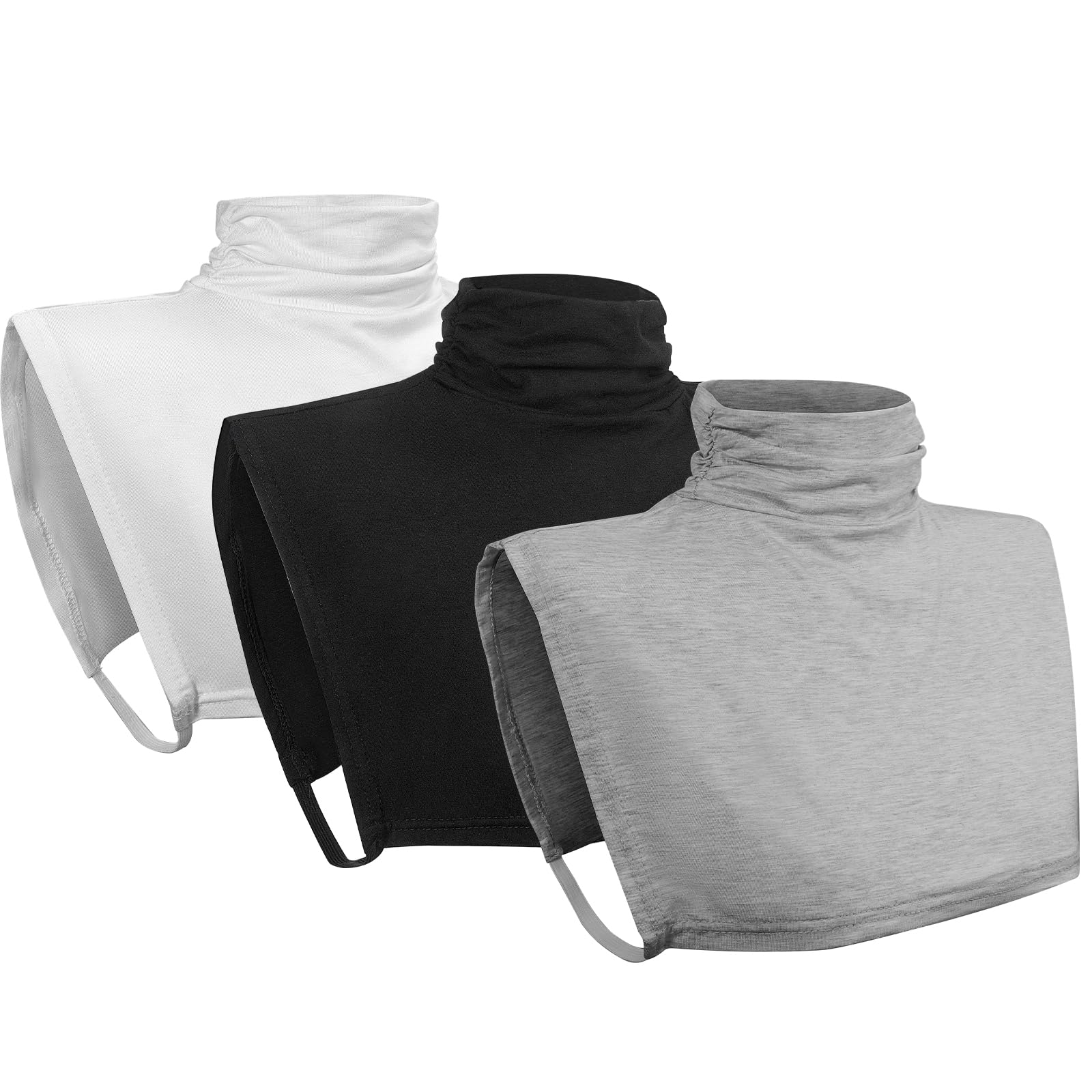Photo 1 of 3 Pack Women's Modal Pleated Detachable Collar Fake Turtleneck Dickie Half Top Mock Blouse Collar,Black Grey white (US, Alpha, One Size, Regular, Regular, 3, Black+White+Grey)