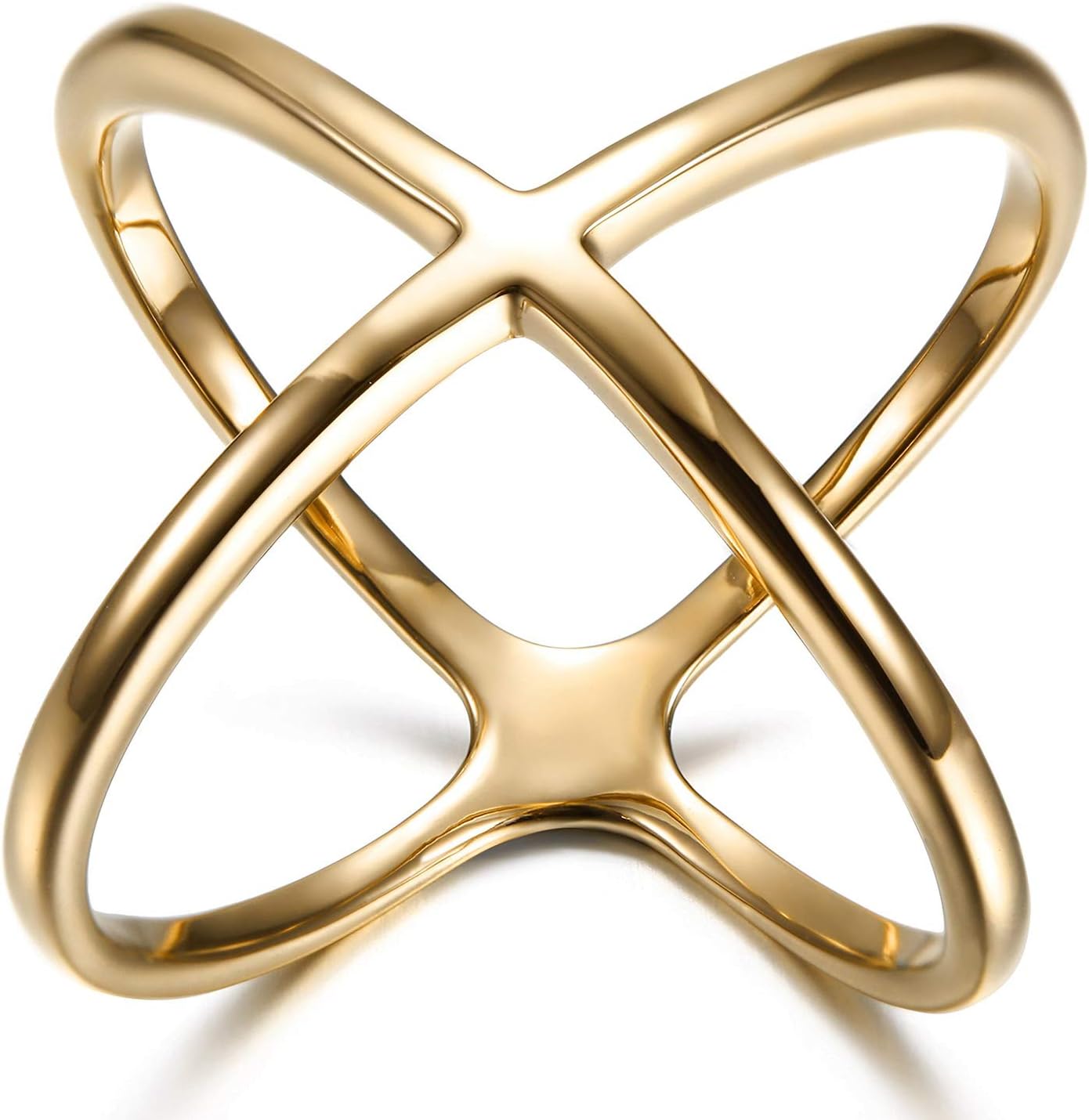 Golden George Rings for Women Teen Girls Stainless Steel Ring Gold X Criss Cross Long Ring Fashion Wedding Ring (Available 6,7,8,9,10)