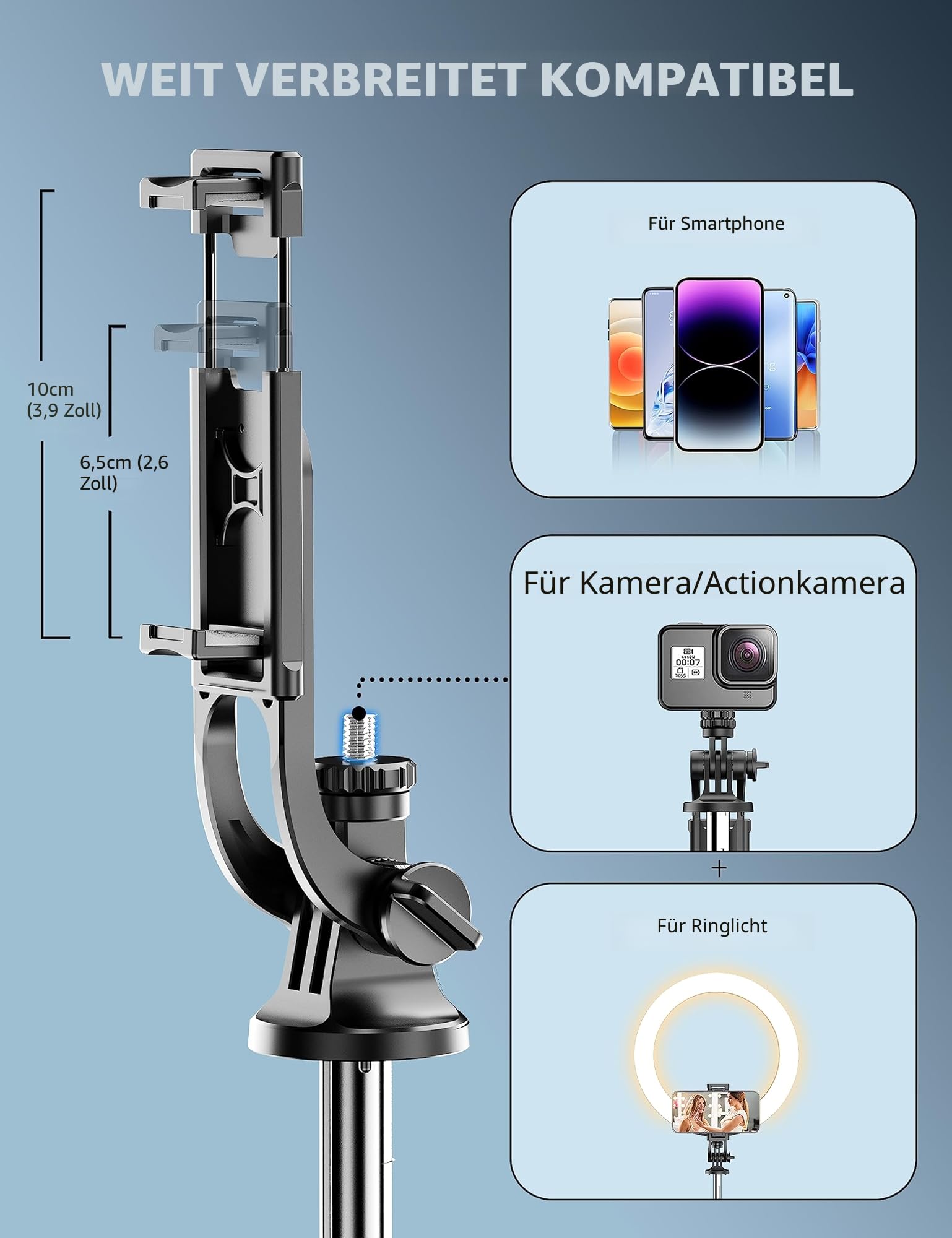 180cm Handy Stativ Ständer & Selfie Stick, Handyhalter mit Abnehmbarer Fernbedienung, Smartphone Stative, Tripod für iPhone, Handystativ Kompatibel mit iPhone Android Smartphones, Camera 4
